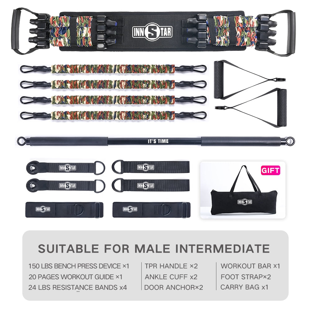 Resistance Band and Bar Set - Designed for Push/Pull - For Home Gym