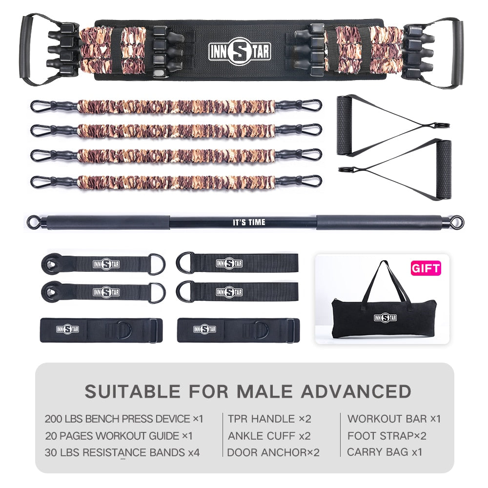 Resistance Band and Bar Set - Designed for Push/Pull - For Home Gym