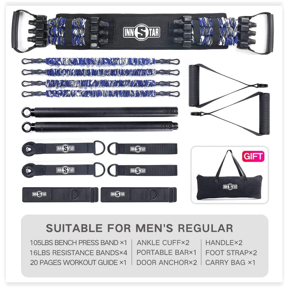 Resistance Band and Bar Set - Designed for Push/Pull - For Home Gym