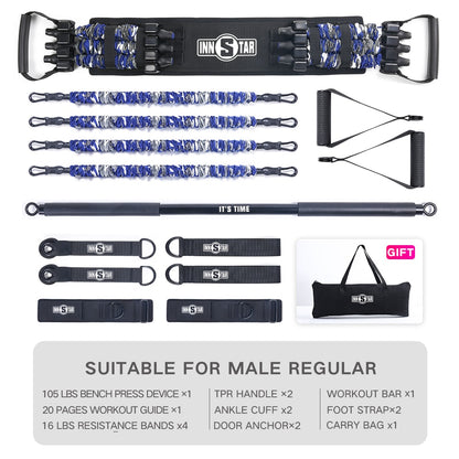 Resistance Band and Bar Set - Designed for Push/Pull - For Home Gym