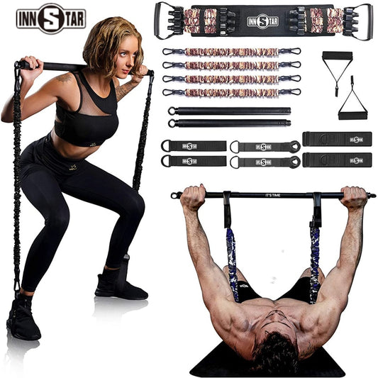Resistance Band and Bar Set - Designed for Push/Pull - For Home Gym