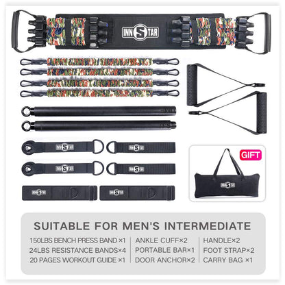 Resistance Band and Bar Set - Designed for Push/Pull - For Home Gym